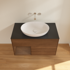 Тумба під раковину Villeroy & Boch Finion 100х50,1 см із підсвічуванням МДФ шпон волоського горіха/скло чорне матове GA12GNGN