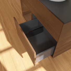 Тумба під раковину Villeroy & Boch Finion 100х50,1 см із підсвічуванням МДФ шпон волоського горіха/скло чорне матове GA12GNGN