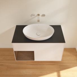 Тумба под раковину Villeroy & Boch Finion 100х50,1 см с подсветкой МДФ белый матовый лак/стекло черное матовое GA12GNMT