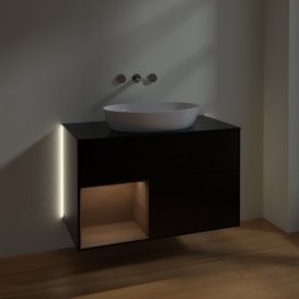 Тумба під раковину Villeroy & Boch Finion 100х50,1 см із підсвічуванням МДФ чорний матовий лак/скло чорне матове GA12GNPD