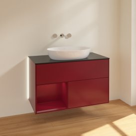 Тумба под раковину Villeroy & Boch Finion 100х50,1 см с подсветкой МДФ пион матовый лак/стекло черное матовое GA12HBHB