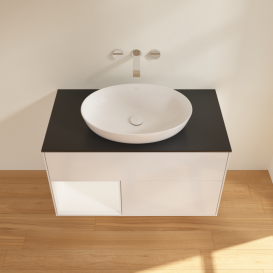 Тумба под раковину Villeroy & Boch Finion 100х50,1 см с подсветкой МДФ глянцевый белый лак/стекло черное матовое GA12MTGF