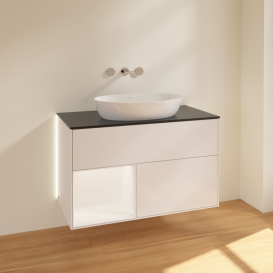 Тумба под раковину Villeroy & Boch Finion 100х50,1 см с подсветкой МДФ глянцевый белый лак/стекло черное матовое GA12MTGF
