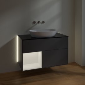 Тумба під раковину Villeroy & Boch Finion 100х50,1 см із підсвічуванням МДФ антрацит матовий лак/скло чорне матове GA12MTGK