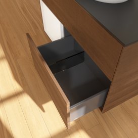 Тумба під раковину Villeroy & Boch Finion 100х50,1 см із підсвічуванням МДФ шпон волоського горіха/скло чорне матове GA12MTGN