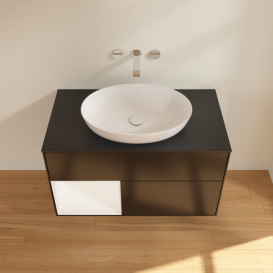 Тумба під раковину Villeroy & Boch Finion 100х50,1 см із підсвічуванням МДФ чорний матовий лак/скло чорне матове GA12MTPD
