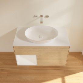 Тумба под раковину Villeroy & Boch Finion 100х50,1 см с подсветкой МДФ шпон дуба/стекло белое матовое GA11GFPC