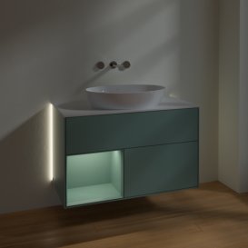 Тумба под раковину Villeroy & Boch Finion 100х50,1 см с подсветкой МДФ оливковый матовый лак/стекло белое матовое GA11GMGM