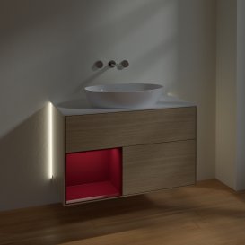 Тумба под раковину Villeroy & Boch Finion 100х50,1 см с подсветкой МДФ шпон дуба/стекло белое матовое GA11HBPC