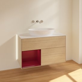 Тумба под раковину Villeroy & Boch Finion 100х50,1 см с подсветкой МДФ шпон дуба/стекло белое матовое GA11HBPC