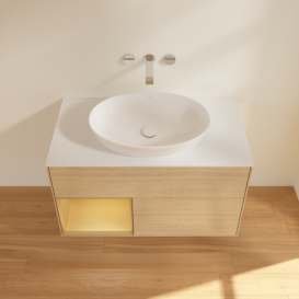 Тумба под раковину Villeroy & Boch Finion 100х50,1 см с подсветкой МДФ шпон дуба/стекло белое матовое GA11HFPC