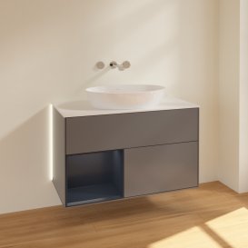 Тумба под раковину Villeroy & Boch Finion 100х50,1 см с подсветкой МДФ антрацит матовый лак/стекло белое матовое GA11HGGK