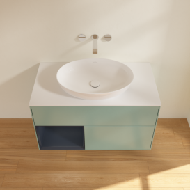 Тумба під раковину Villeroy & Boch Finion 100х50,1 см із підсвічуванням МДФ оливковий матовий лак/скло біле матове GA11HGGM