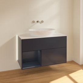 Тумба під раковину Villeroy & Boch Finion 100х50,1 см із підсвічуванням МДФ темно-синій матовий лак/скло біле матове GA11HGHG