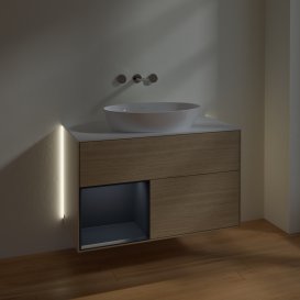 Тумба під раковину Villeroy & Boch Finion 100х50,1 см із підсвічуванням МДФ шпон дуба/скло біле матове GA11HGPC