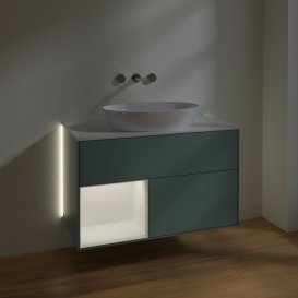 Тумба под раковину Villeroy & Boch Finion 100х50,1 см с подсветкой МДФ оливковый матовый лак/стекло белое матовое GA11MTGM