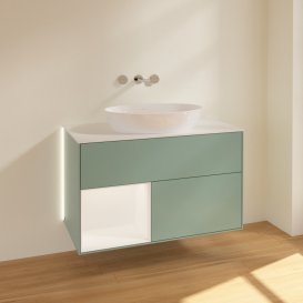 Тумба под раковину Villeroy & Boch Finion 100х50,1 см с подсветкой МДФ оливковый матовый лак/стекло белое матовое GA11MTGM