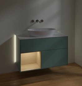 Тумба під раковину Villeroy & Boch Finion 100х50,1 см із підсвічуванням МДФ оливковий матовий лак/скло біле матове GA11PCGM