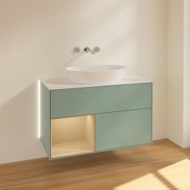 Тумба під раковину Villeroy & Boch Finion 100х50,1 см із підсвічуванням МДФ оливковий матовий лак/скло біле матове GA11PCGM