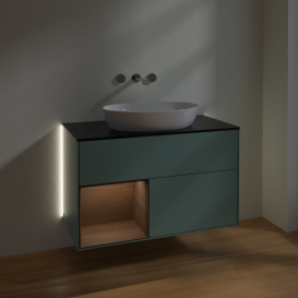 Тумба під раковину Villeroy & Boch Finion 100х50,1 см із підсвічуванням МДФ оливковий матовий лак/скло чорне матове GA12GNGM