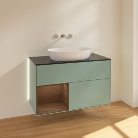 Тумба під раковину Villeroy & Boch Finion 100х50,1 см із підсвічуванням МДФ оливковий матовий лак/скло чорне матове GA12GNGM