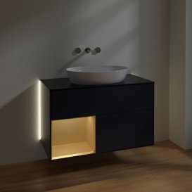 Тумба под раковину Villeroy & Boch Finion 100х50,1 см с подсветкой МДФ темно-синий матовый лак/стекло черное матовое GA12HFHG