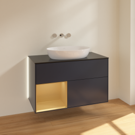 Тумба под раковину Villeroy & Boch Finion 100х50,1 см с подсветкой МДФ темно-синий матовый лак/стекло черное матовое GA12HFHG