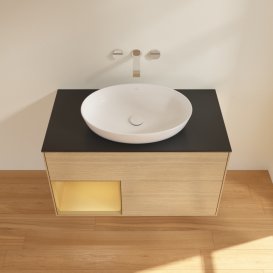 Тумба под раковину Villeroy & Boch Finion 100х50,1 см с подсветкой МДФ шпон дуба/стекло черное матовое GA12HFPC