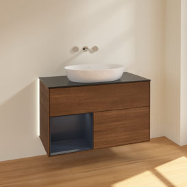 Тумба под раковину Villeroy & Boch Finion 100х50,1 см с подсветкой МДФ шпон грецкого ореха/стекло черное матовое GA12HGGN