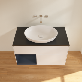 Тумба під раковину Villeroy & Boch Finion 100х50,1 см із підсвічуванням МДФ білий матовий лак/скло чорне матове GA12HGMT