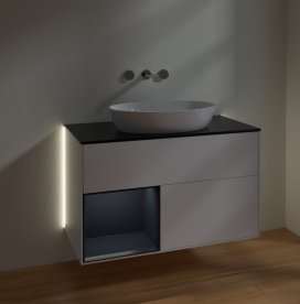 Тумба під раковину Villeroy & Boch Finion 100х50,1 см із підсвічуванням МДФ білий матовий лак/скло чорне матове GA12HGMT