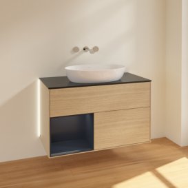 Тумба под раковину Villeroy & Boch Finion 100х50,1 см с подсветкой МДФ шпон дуба/стекло черное матовое GA12HGPC