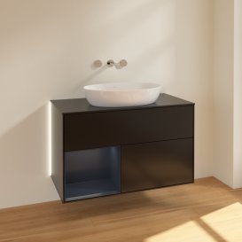 Тумба під раковину Villeroy & Boch Finion 100х50,1 см із підсвічуванням МДФ чорний матовий лак/скло чорне матове GA12HGPD