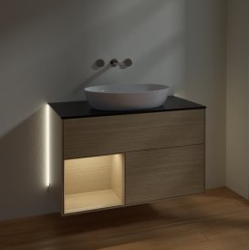 Тумба під раковину Villeroy & Boch Finion 100х50,1 см із підсвічуванням МДФ шпон дуба/скло чорне матове GA12PCPC