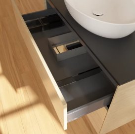 Тумба під раковину Villeroy & Boch Finion 100х50,1 см із підсвічуванням МДФ шпон дуба/скло чорне матове GA12PCPC