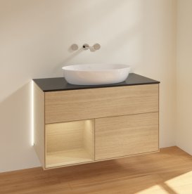 Тумба під раковину Villeroy & Boch Finion 100х50,1 см із підсвічуванням МДФ шпон дуба/скло чорне матове GA12PCPC