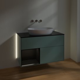 Тумба под раковину Villeroy & Boch Finion 100х50,1 см с подсветкой МДФ оливковый матовый лак/стекло черное матовое GA12PDGM
