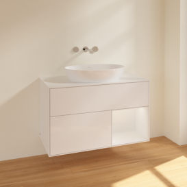 Тумба під раковину Villeroy & Boch Finion 100х50,1 см з підсвіткою МДФ білий глянцевий лак/скло біле матове FA21GFGF