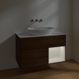 Тумба під раковину Villeroy & Boch Finion 100х50,1 см із підсвічуванням МДФ шпон волоського горіха/скло біле матове FA21GFGN