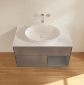 Тумба під раковину Villeroy & Boch Finion 100х50,1 см з підсвічуванням антрацит матовий лак/скло біле матове FA21GKGK