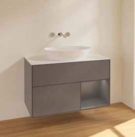 Тумба під раковину Villeroy & Boch Finion 100х50,1 см з підсвічуванням антрацит матовий лак/скло біле матове FA21GKGK