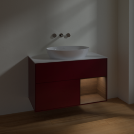 Тумба под раковину Villeroy & Boch Finion 100х50,1 см с подсветкой МДФ пион матовый лак/стекло белое матовое FA21GNHB