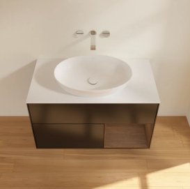 Тумба під раковину Villeroy & Boch Finion 100х50,1 см із підсвічуванням МДФ чорний матовий лак/скло біле матове FA21GNPD