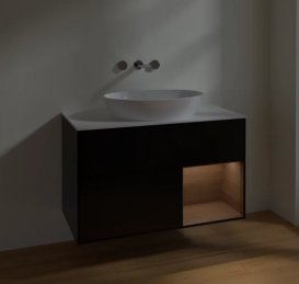 Тумба під раковину Villeroy & Boch Finion 100х50,1 см із підсвічуванням МДФ чорний матовий лак/скло біле матове FA21GNPD