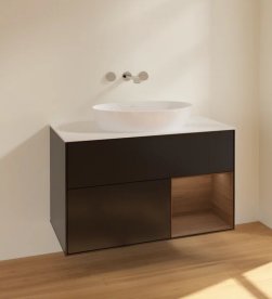 Тумба під раковину Villeroy & Boch Finion 100х50,1 см із підсвічуванням МДФ чорний матовий лак/скло біле матове FA21GNPD