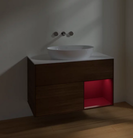 Тумба под раковину Villeroy & Boch Finion 100х50,1 см с подсветкой МДФ шпон грецкого ореха/стекло белое матовое FA21HBGN