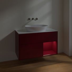 Тумба під раковину Villeroy & Boch Finion 100х50,1 см з підсвічуванням МДФ півонія матовий лак/скло біле матове FA21HBHB