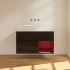 Тумба під раковину Villeroy & Boch Finion 100х50,1 см із підсвічуванням МДФ чорний матовий лак/скло біле матове FA21HBPD