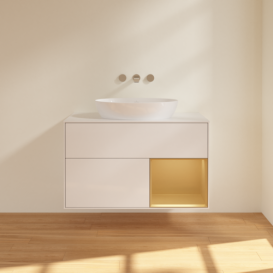 Тумба під раковину Villeroy & Boch Finion 100х50,1 см з підсвіткою МДФ білий глянцевий лак/скло біле матове FA21HFGF