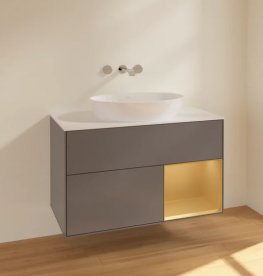 Тумба під раковину Villeroy & Boch Finion 100х50,1 см з підсвічуванням антрацит матовий лак/скло біле матове FA21HFGK